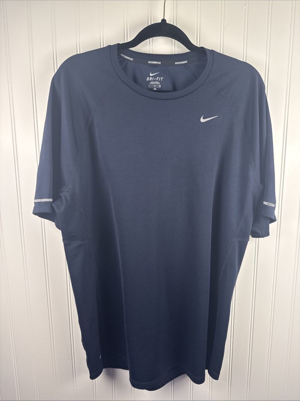 Nike Dri Fit Running Shirt Logo Swoosh Ink Navy Men’s XL well worn READ!